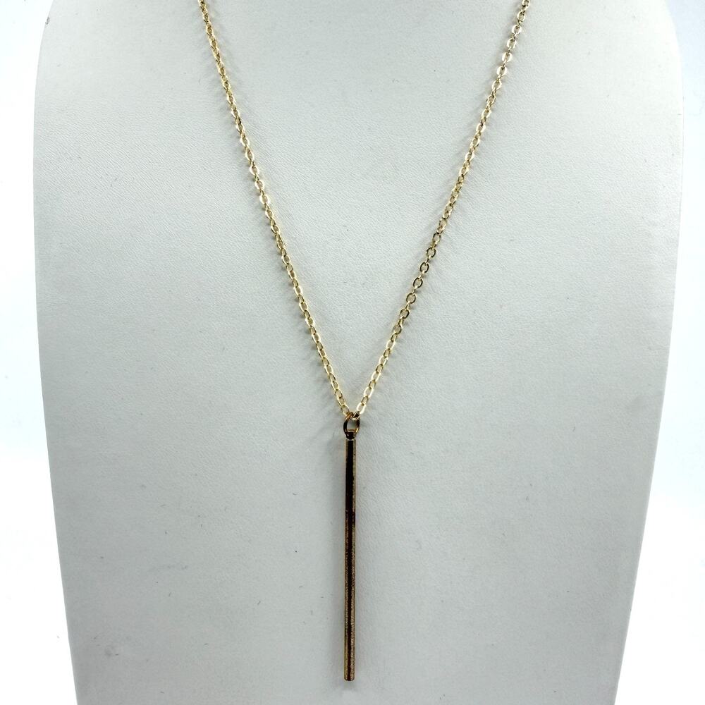 Gold Tone Minimalist Bar Pendant Necklace Essential Layering Statement Dainty